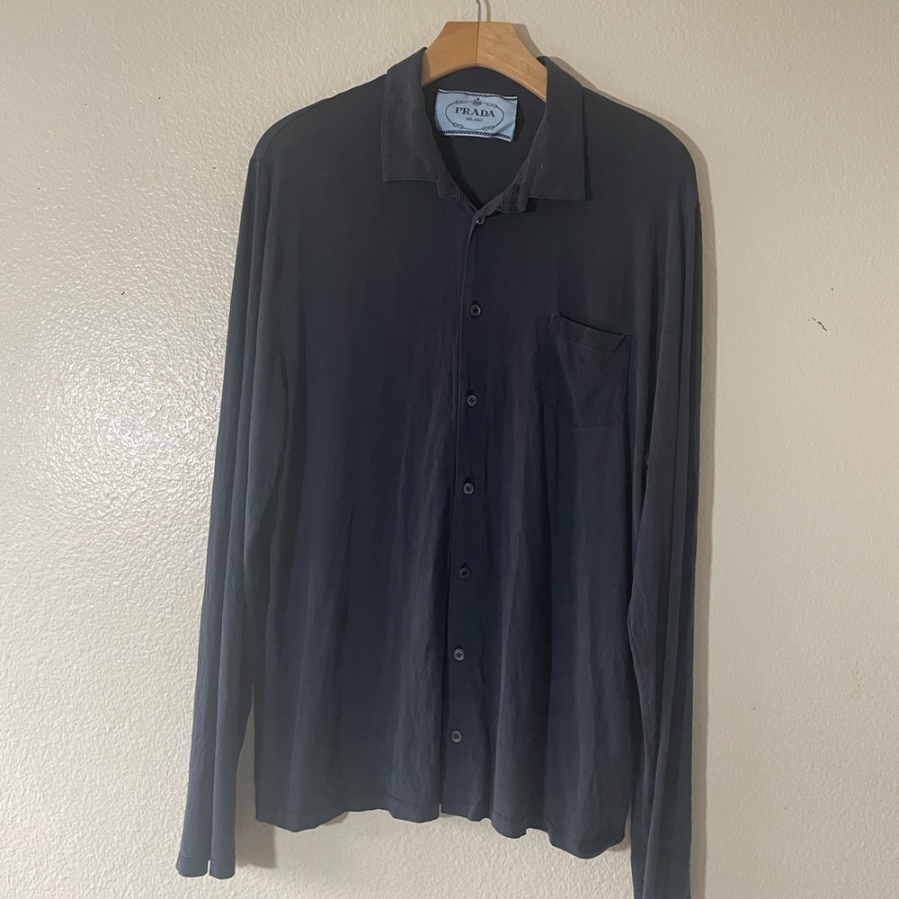 Prada Solid Blue Long Sleeve Button Down Silk Ble… - image 4